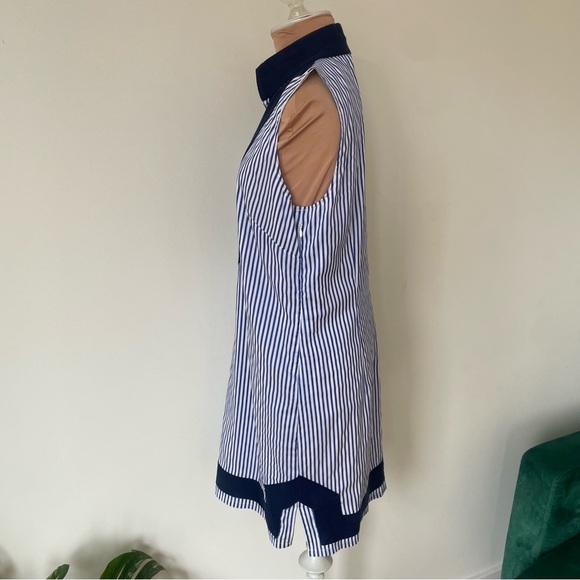 STS Woven Band Collar Split V-Neck Sleeveless Contrast Trim Tunic Shift Dress M - Picture 5 of 8